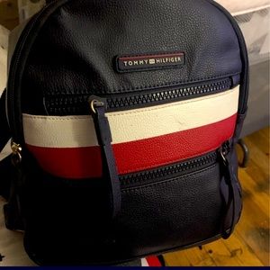 Tommy Hilfiger book bag  - Navy Blue with white and red stripes - leather feel!!